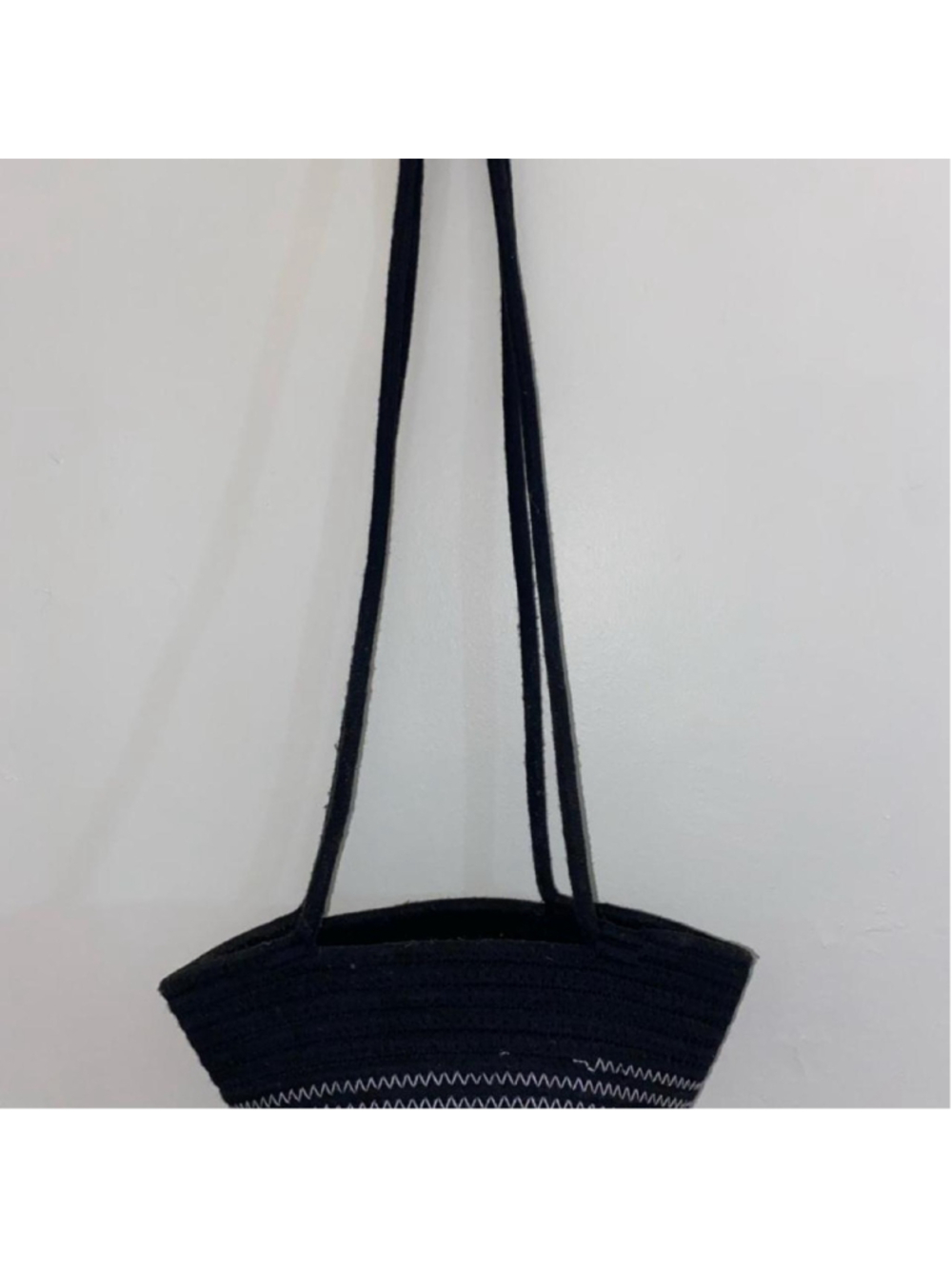 Mini black woven basket bag with white zigzag trim #handmade #textile